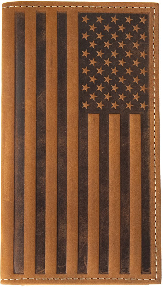 Nocona Brown Embossed Flag Rodeo Wallet