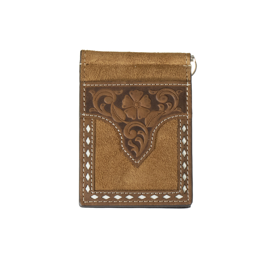 Nocona Floral Embossed and Rough Out Leather Money Clip