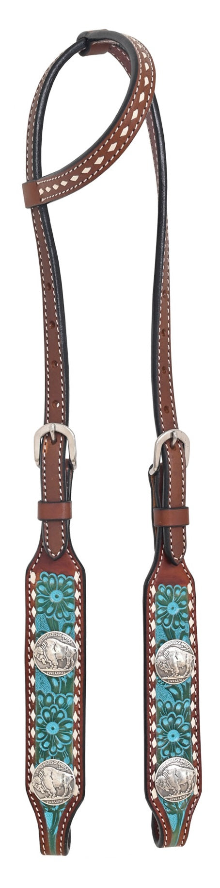 Rafter T Ranch Turquoise Buckstitched Buffalo Nickel One Ear Headstall