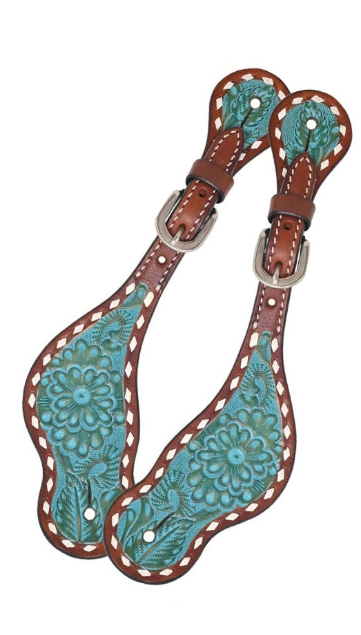 Rafter T Ranch Turquoise Buckstitched Spur Straps
