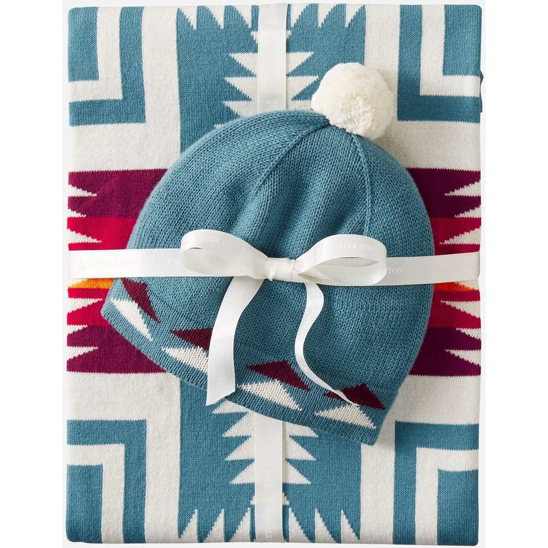 Pendleton Harding Teal Knit Baby Blanket with Beanie