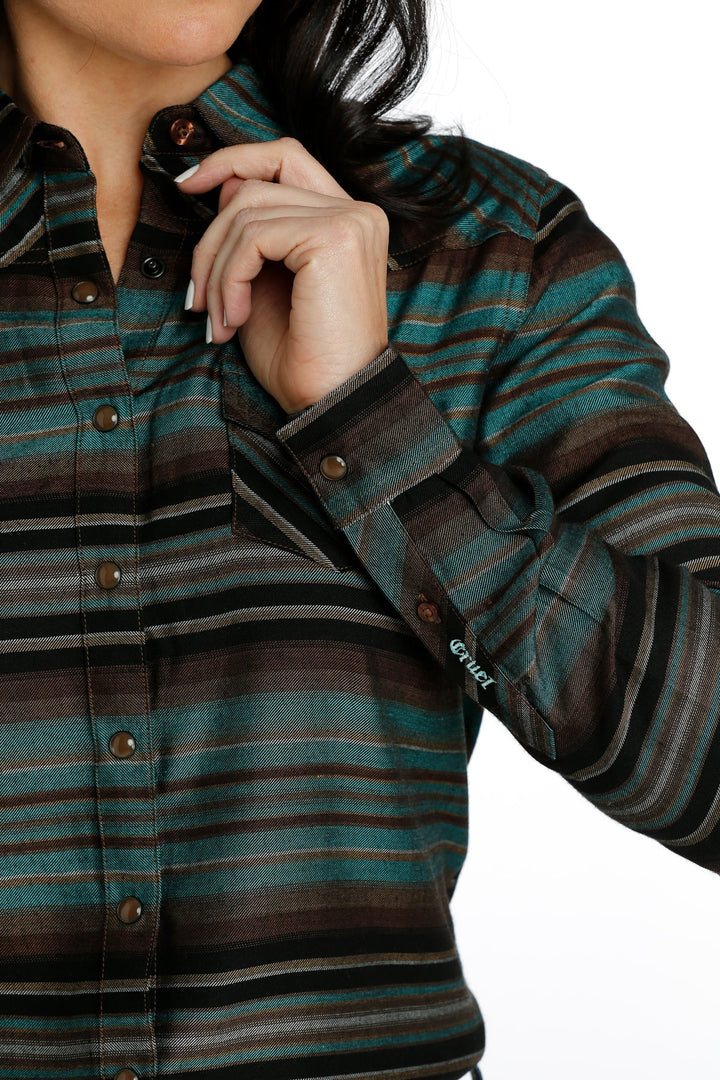 Cruel Women's Stripe Button Down Western Shirt