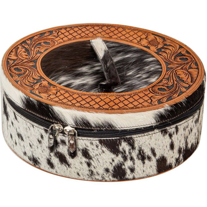 Myra Western Mesa Round Hand Tooled Jewelry Box