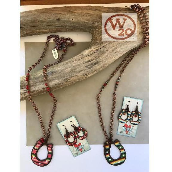 Red or Green Serape Horseshoe Chain Necklace - West 20 Saddle Co.