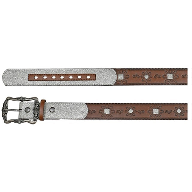 Catchfly Girl's Brown Embossed Belt with Silver Accents