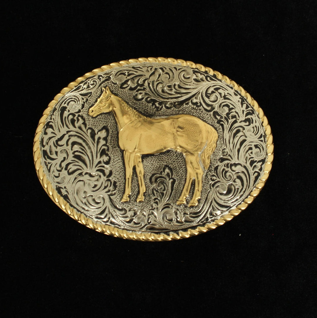 Nocona Youth Oval Rope Edged Horse Belt Buckle