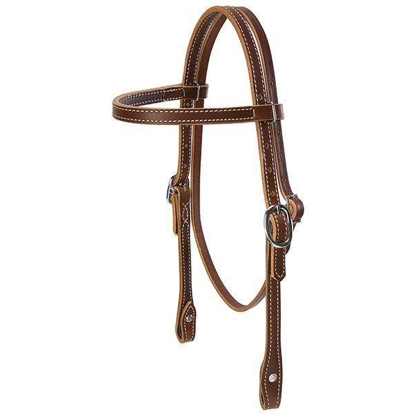 Weaver Leather Doubled and Stitched Harness Leather Browband Headstall, Pony - West 20 Saddle Co.
