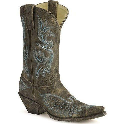 Corral Boots Distressed Black Eagle Stitched Vamp Snip Toe- R1963 - West 20 Saddle Co.