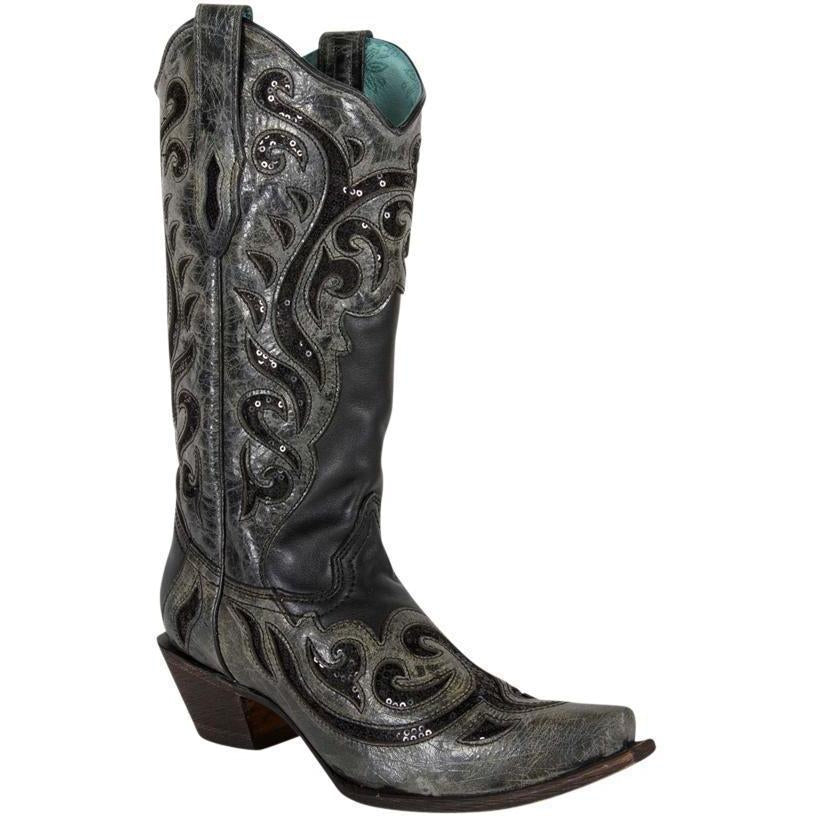 Corral Boots LD Black Inlay & Laser C1181 - West 20 Saddle Co.