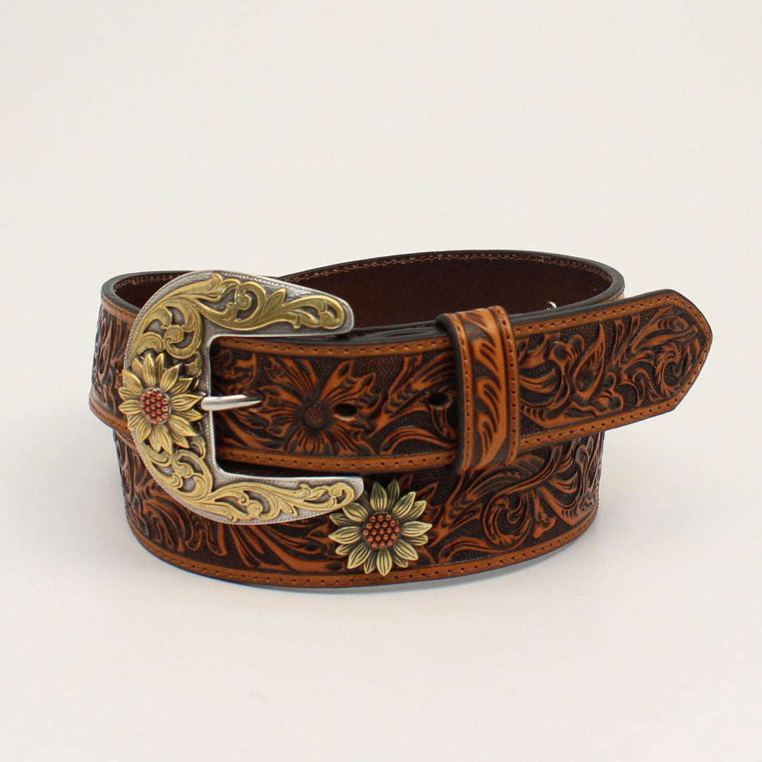 Ariat Women's Brown Tooled with Sunflower Concho Leather Belt
