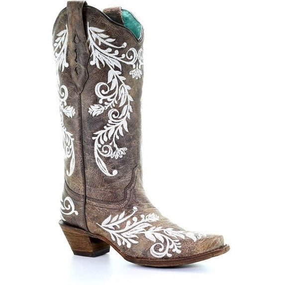 Corral Women's Brown and White Embroidery Boot
