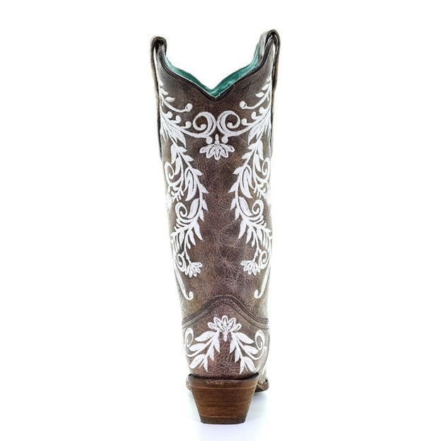 Corral Women's Brown and White Embroidery Boot