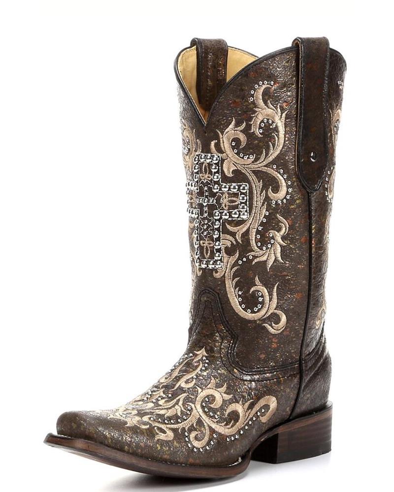 Corral Women's Black and Silver Studded Cross Boot