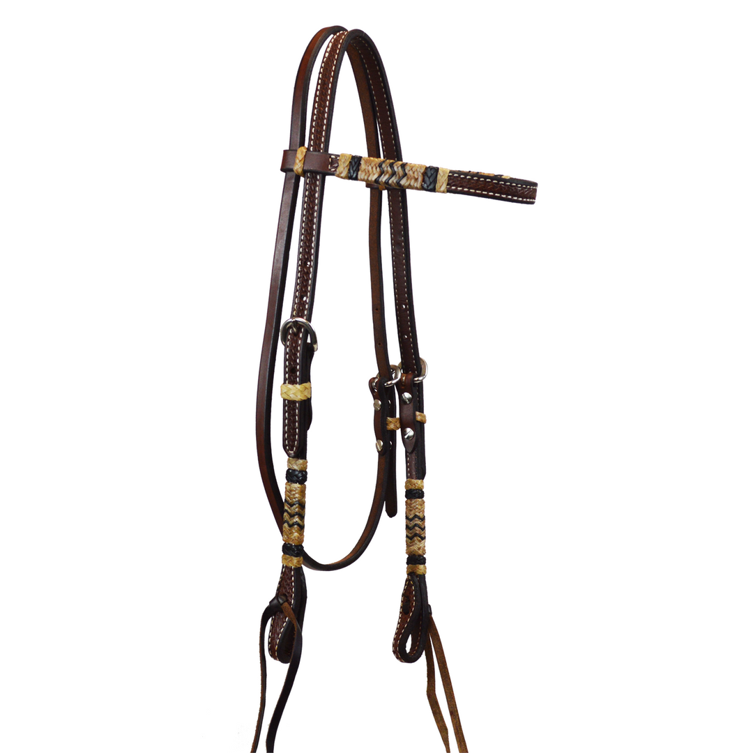 Tooled Browband Headstall with Rawhide and Ties