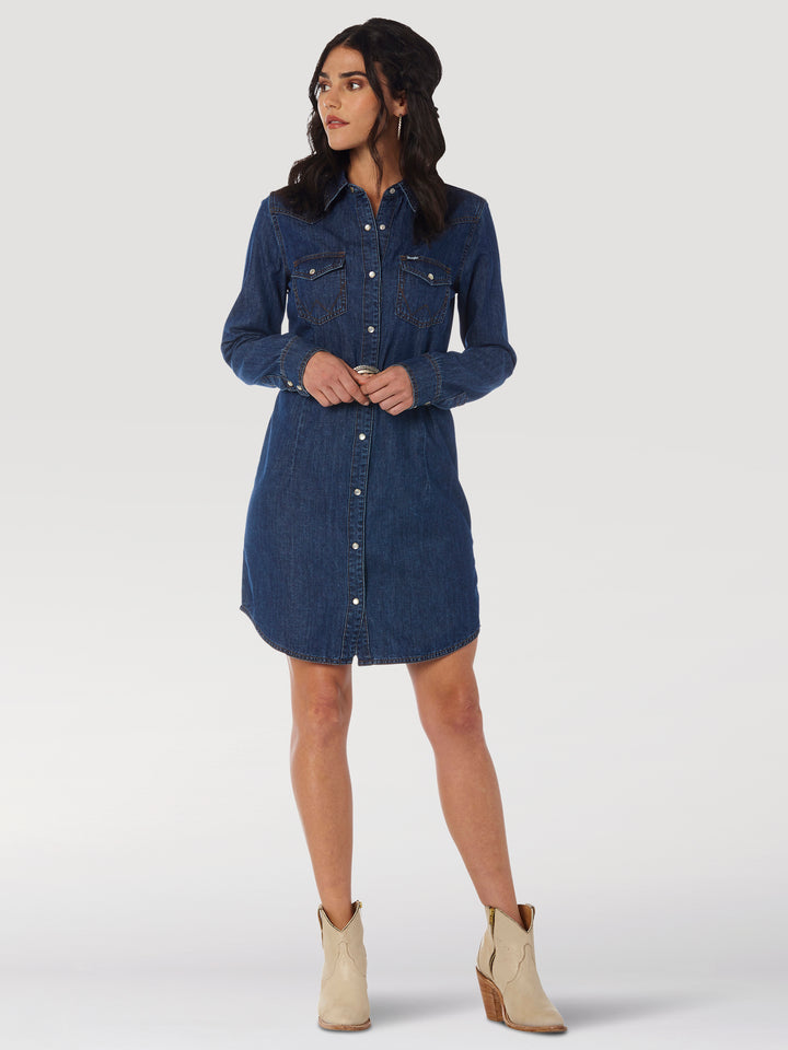 Wrangler Women's Western Snap Dark Denim Dress