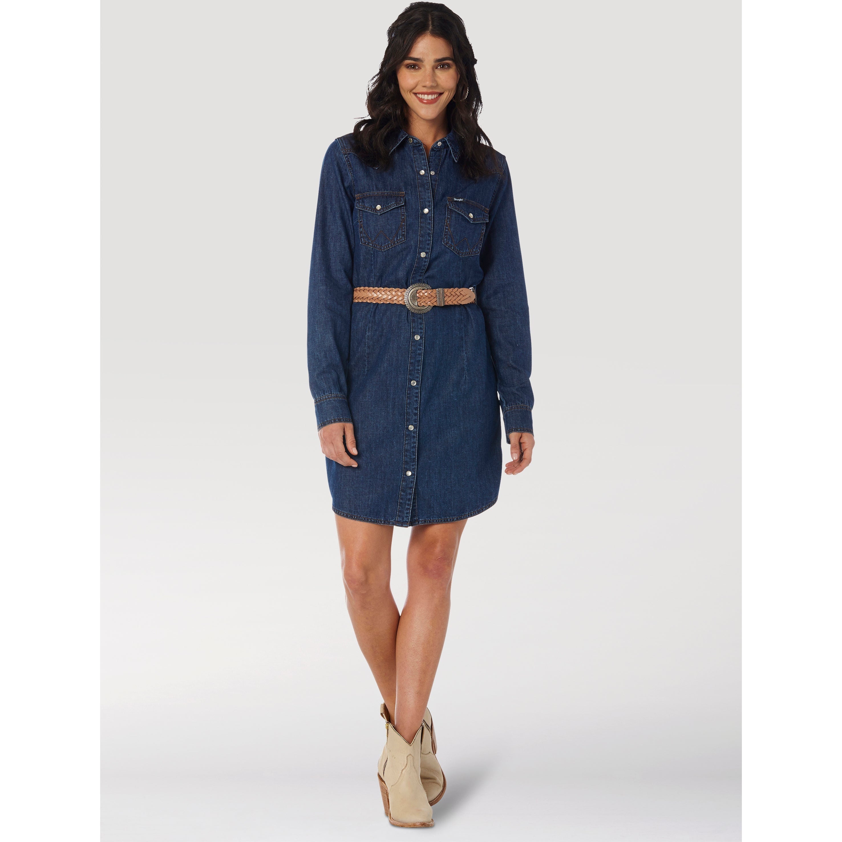 Wrangler Women's Western Snap Dark Denim Dress – West 20 Saddle Co