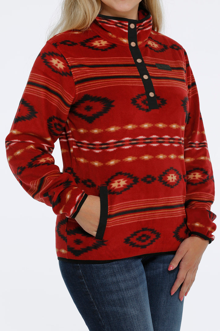 Cinch Women's Red Aztec Print Polar Fleece Pullover