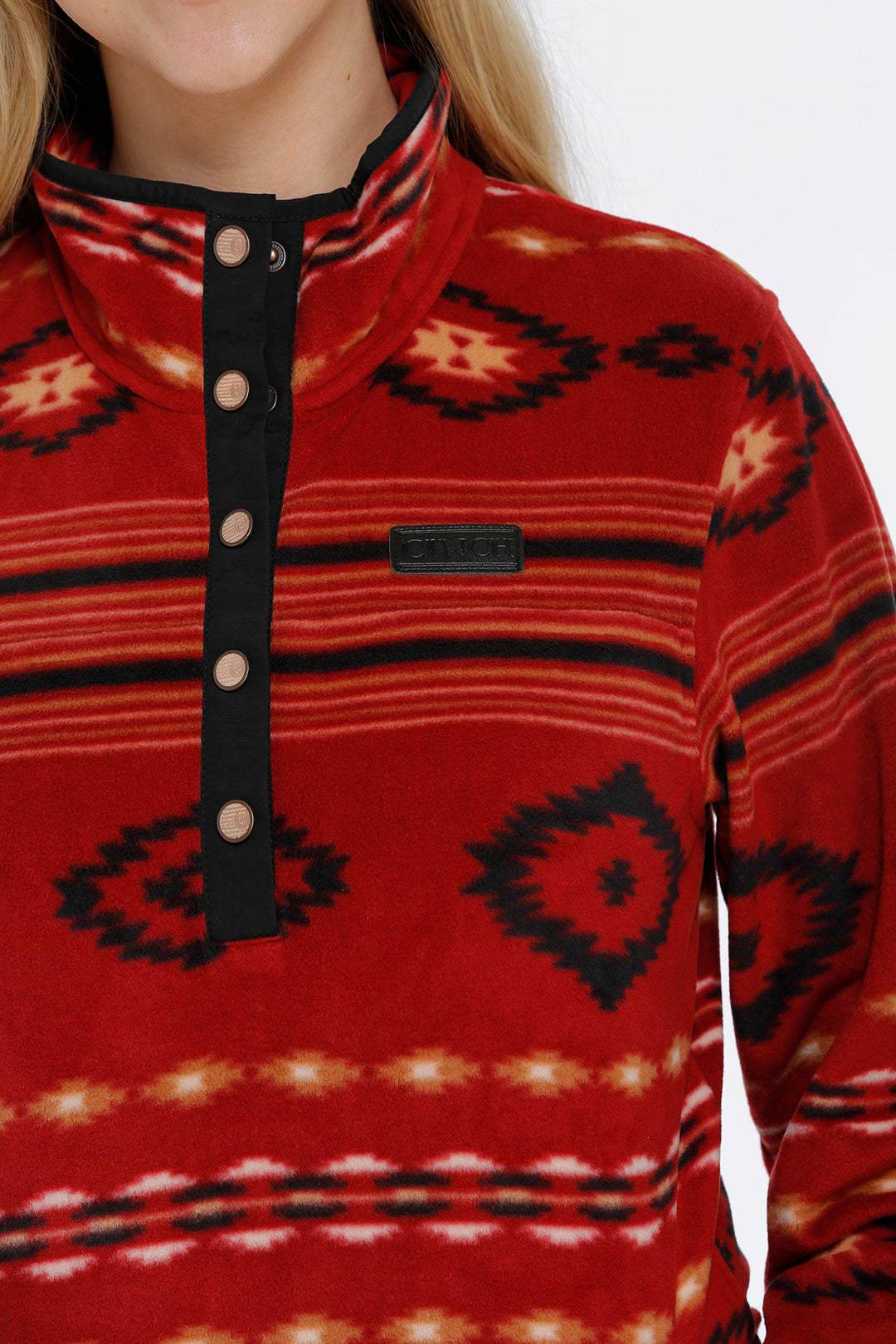 Cinch Women's Red Aztec Print Polar Fleece Pullover