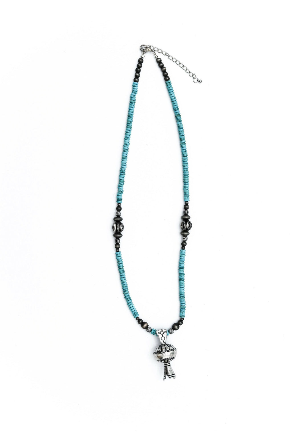 West and Co Turquoise Necklace with Stamped Blossom Pendant