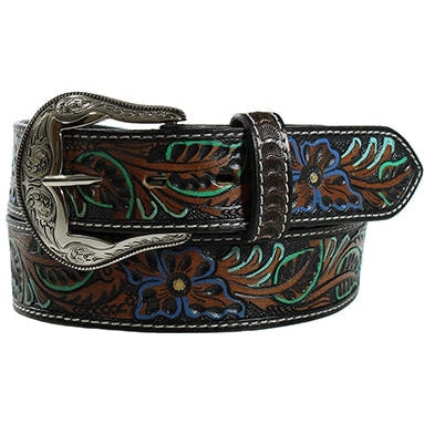 Nocona Women's Floral Tooled and Painted Leather Belt