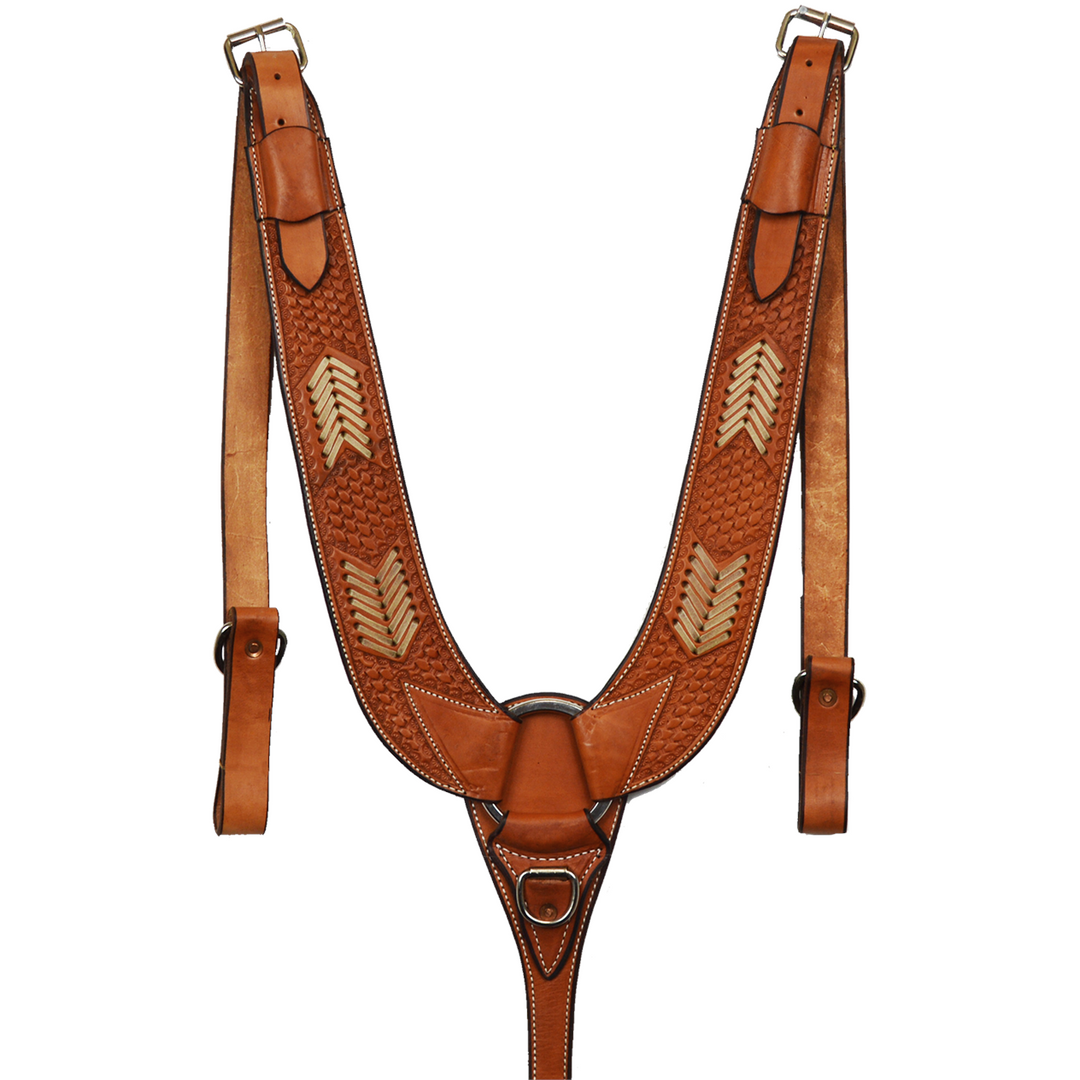 Pulling Collar Natural Tooled Basket Weave with Rawhide