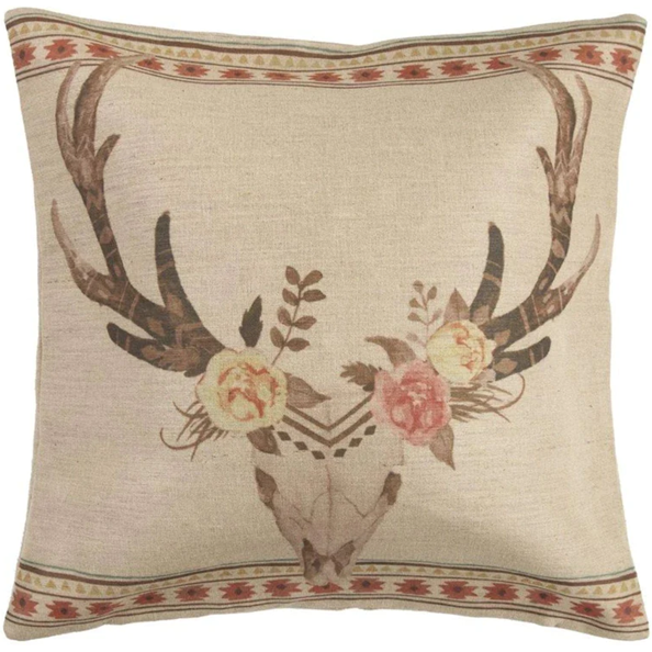 Desert Skull Flower Throw Pillow