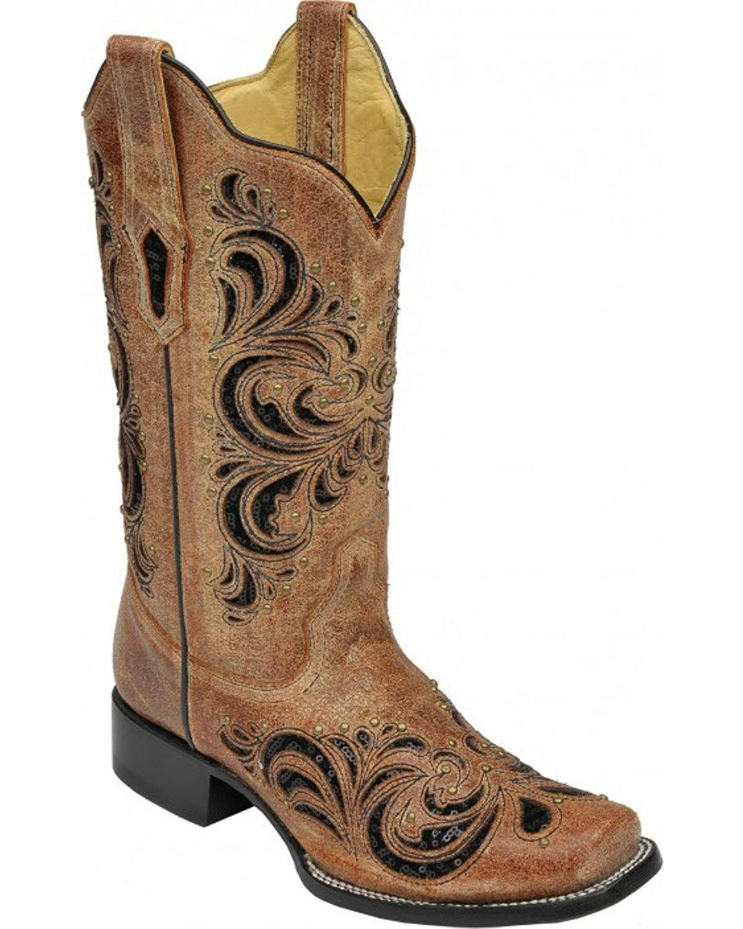 Corral Women's Cognac with Black Sequin Inlaid Boot