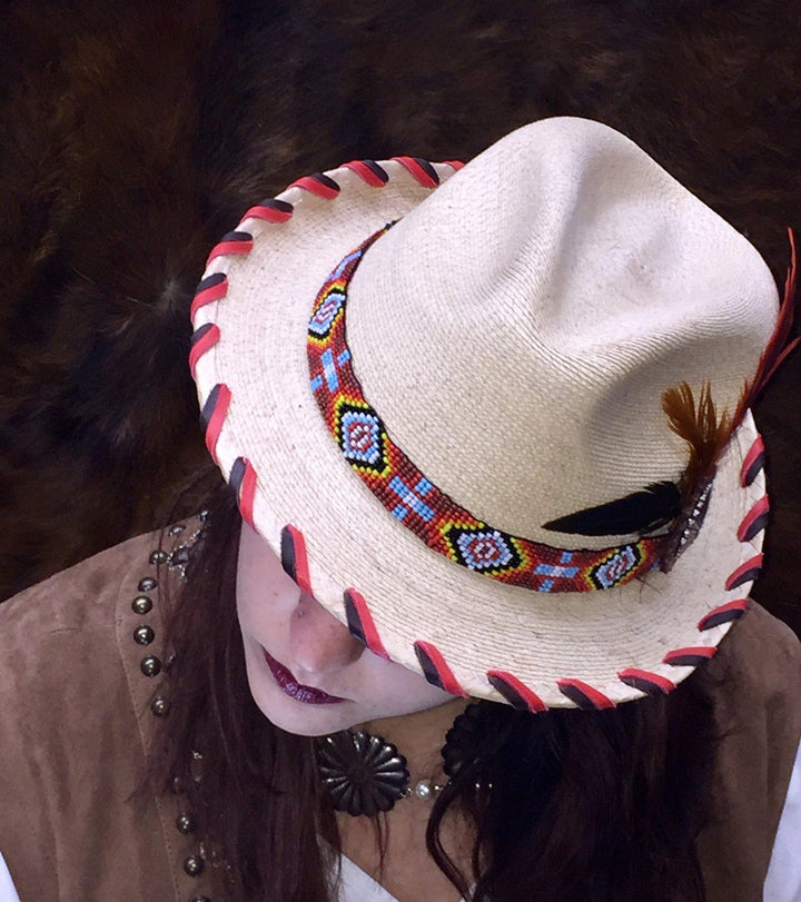 Ladies Palm Fedora with Red Beaded Band - West 20 Saddle Co.