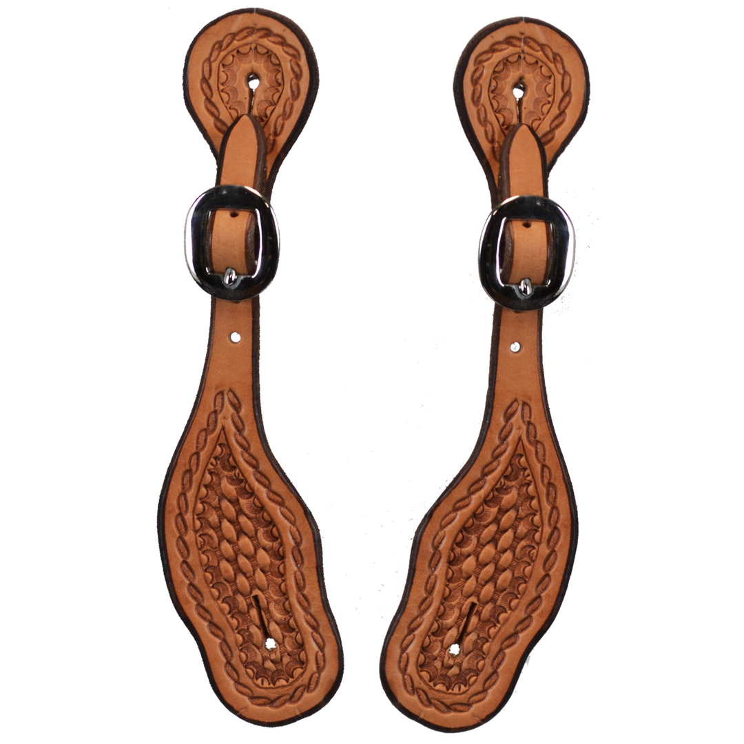 Ladies Natural Basket Weave Spur Strap with Rope Border