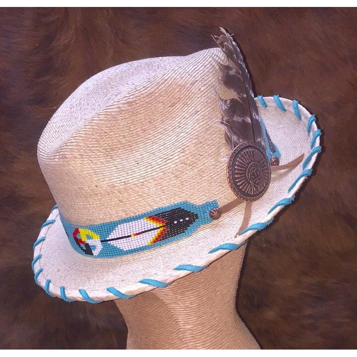 Ladies Palm Fedora with Turquoise Beaded Band - West 20 Saddle Co.