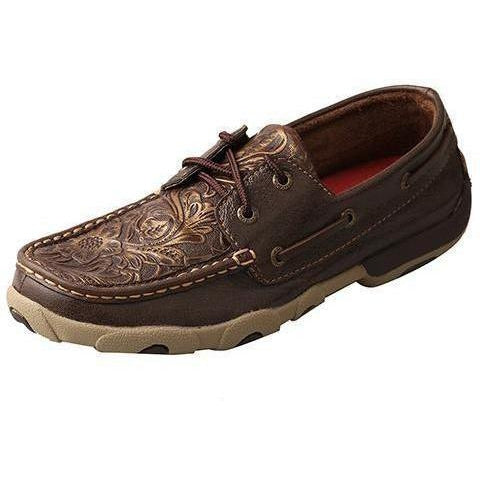 Twisted X Women’s Driving Moccasins – Brown/Emboss Flower - West 20 Saddle Co.