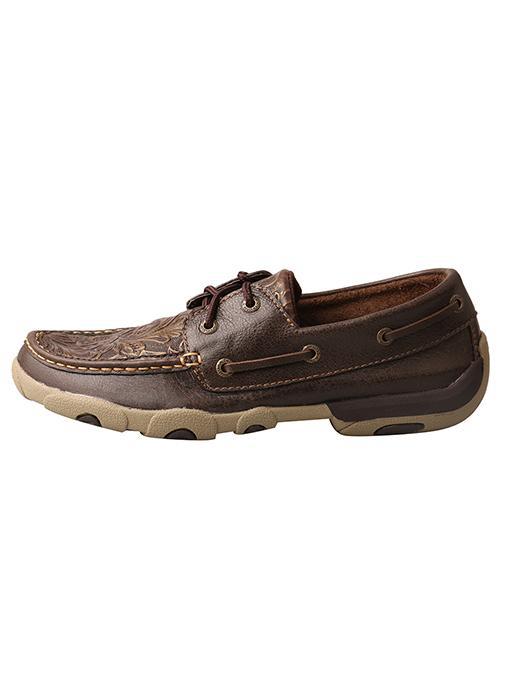 Twisted X Women’s Driving Moccasins – Brown/Emboss Flower - West 20 Saddle Co.