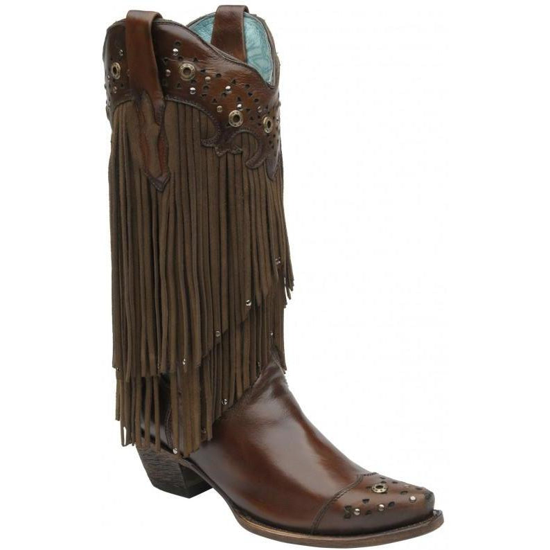 Corral Boots LD Sierra Tan Fringe & Studs C1185 - West 20 Saddle Co.