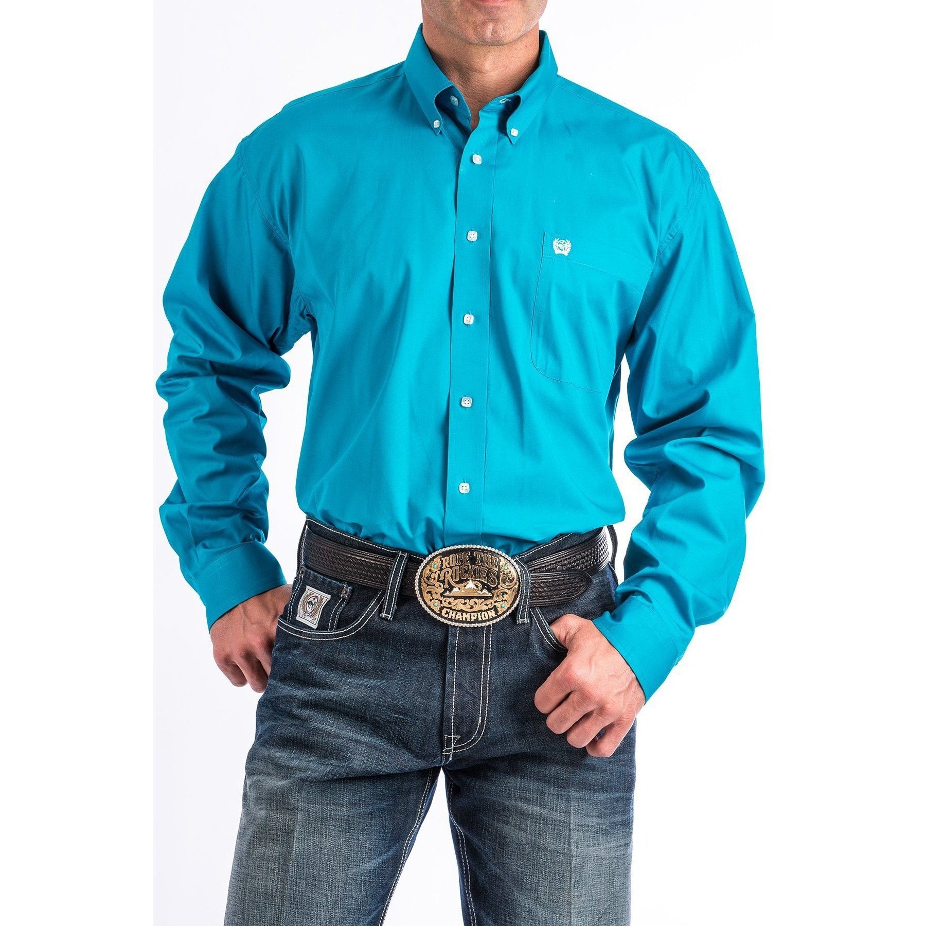 Cinch Men's Solid Turquoise Button-Down Western Shirt – West 20
