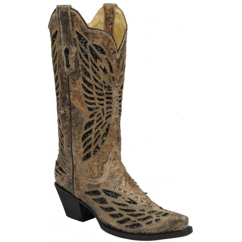 Corral Boots LD Bronze/Black Sequence & Crystals Butterfly R1211 - West 20 Saddle Co.