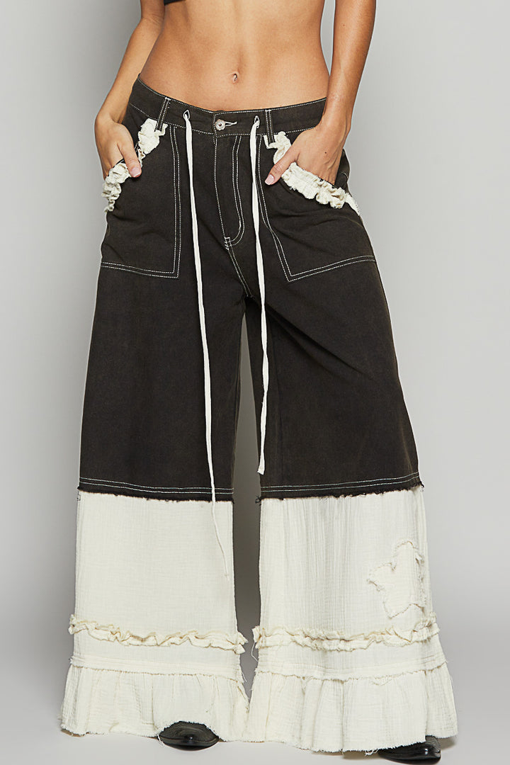 POL Women's Black and White Wide Leg Pant