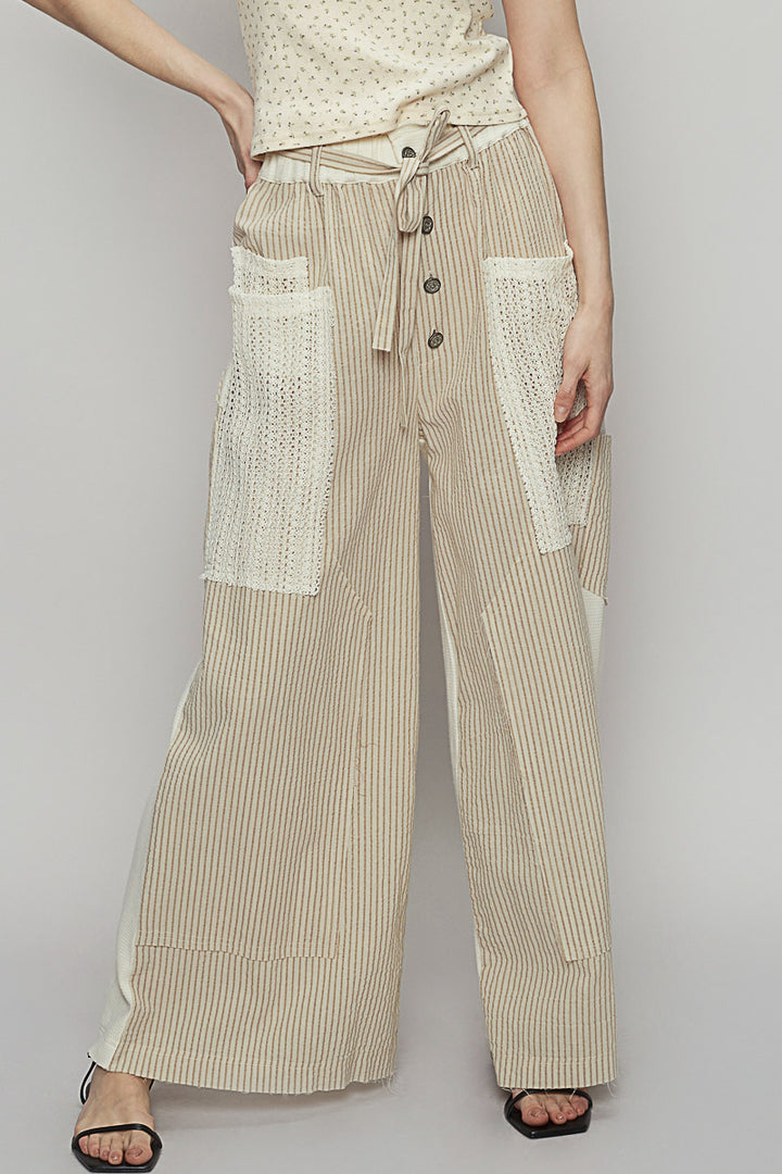 POL Women's Sand Stripe Woven Relaxed Pant