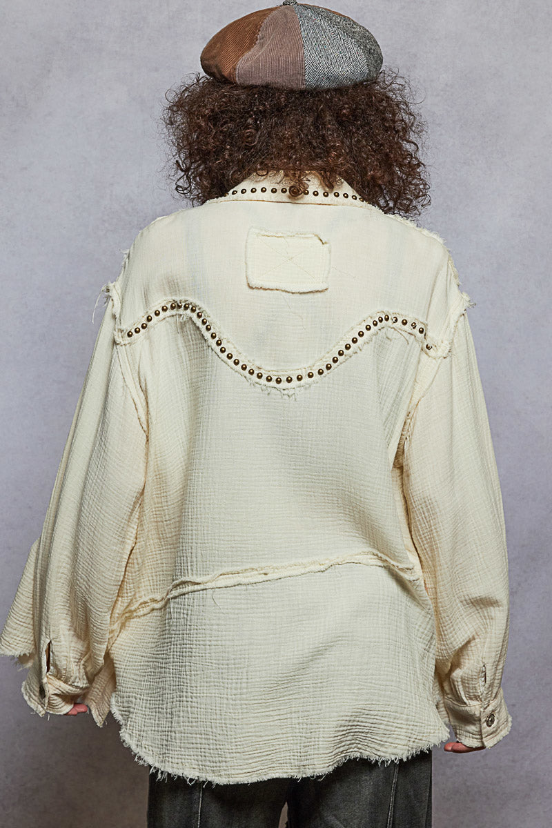 POL Women's Natural Double Gauze Western Inspired Shirt Jacket - West 20 Saddle Co.
