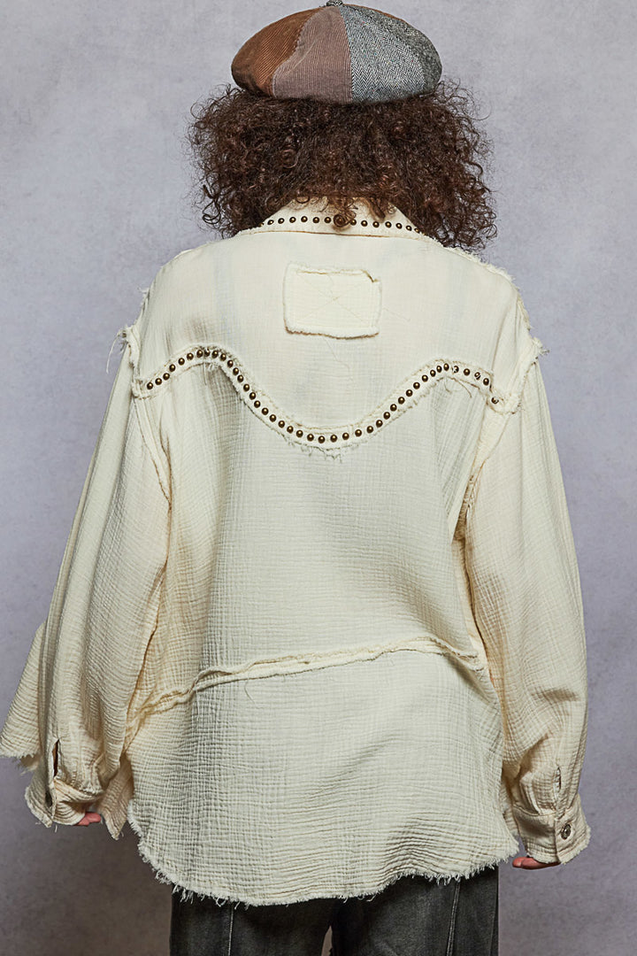 POL Women's Natural Double Gauze Western Inspired Shirt Jacket - West 20 Saddle Co.