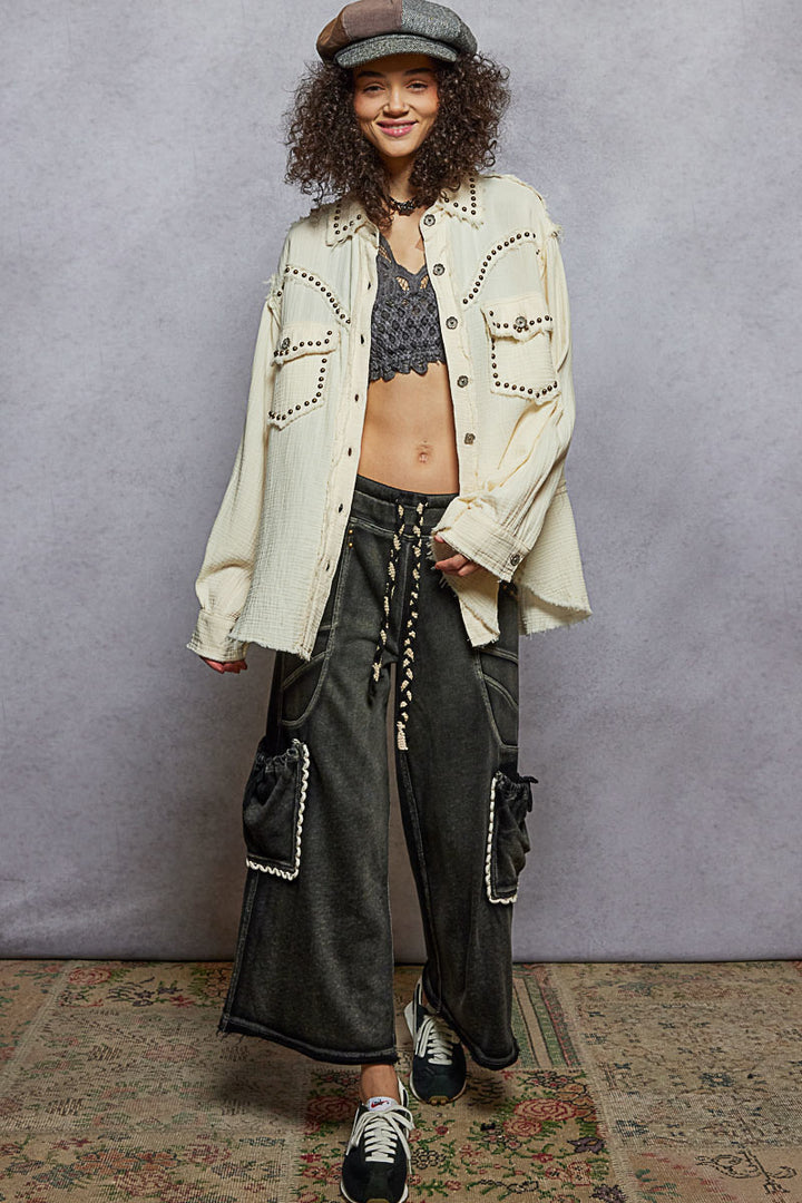 POL Women's Natural Double Gauze Western Inspired Shirt Jacket - West 20 Saddle Co.