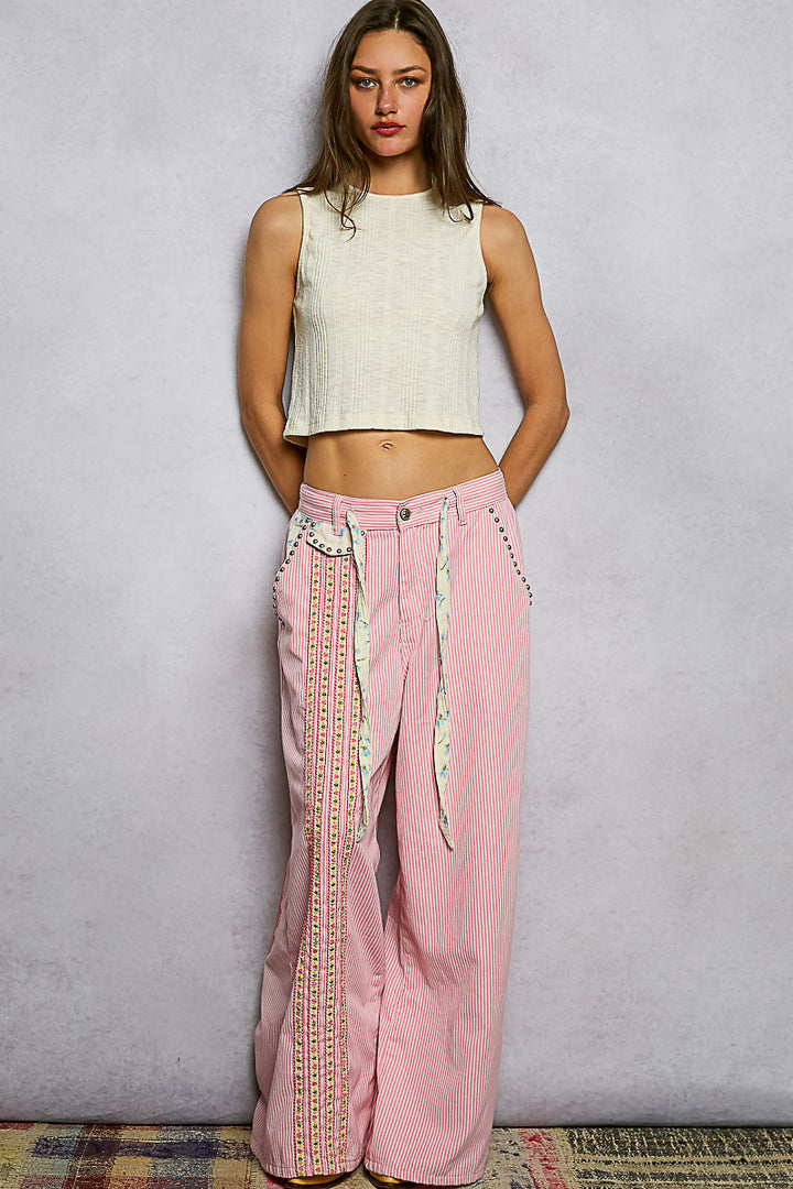 POL Women's Cream Textured Knit Round Neck Crop Tank