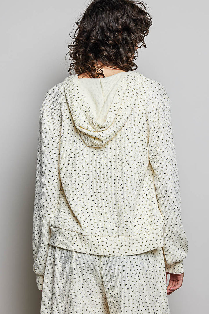 POL Women's Cream Floral Knit Hoodie