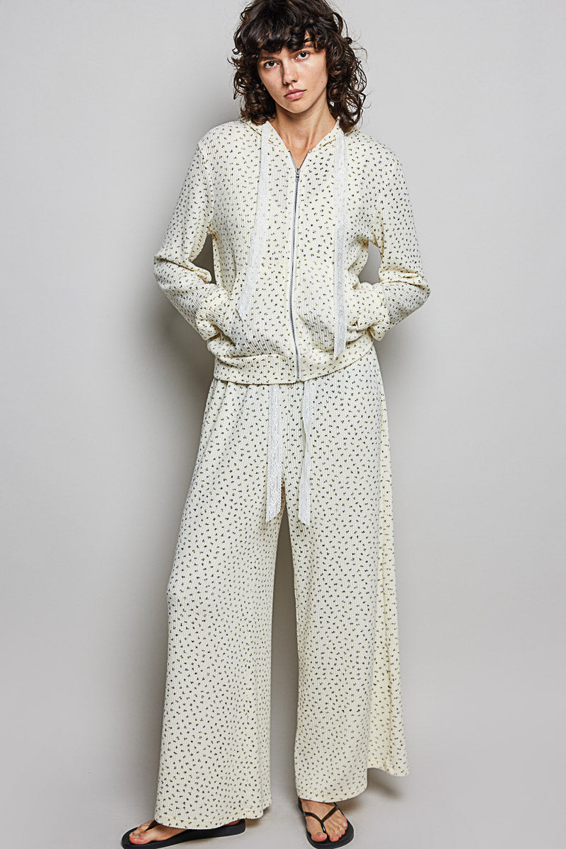 POL Women's Cream Floral Knit Hoodie