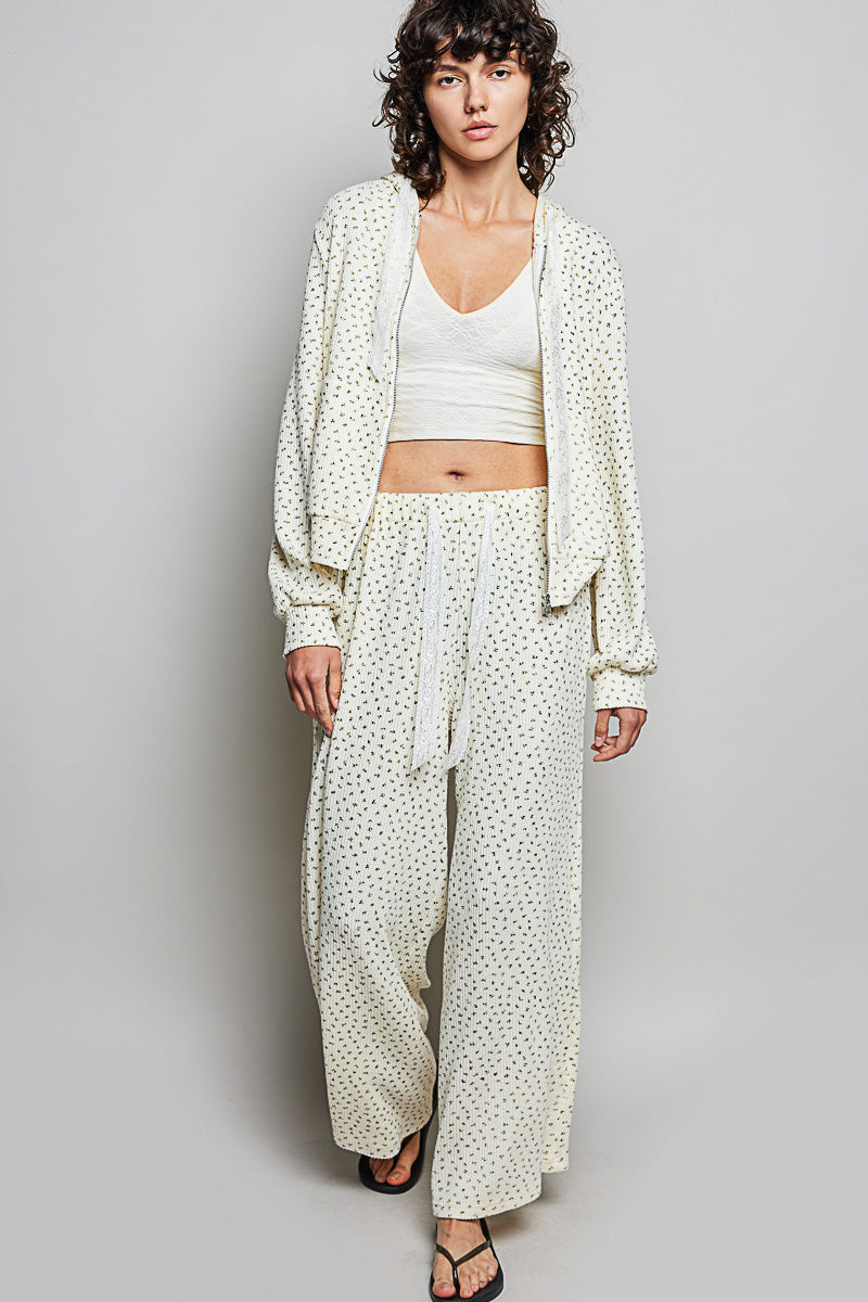 POL Women's Cream Floral Knit Hoodie