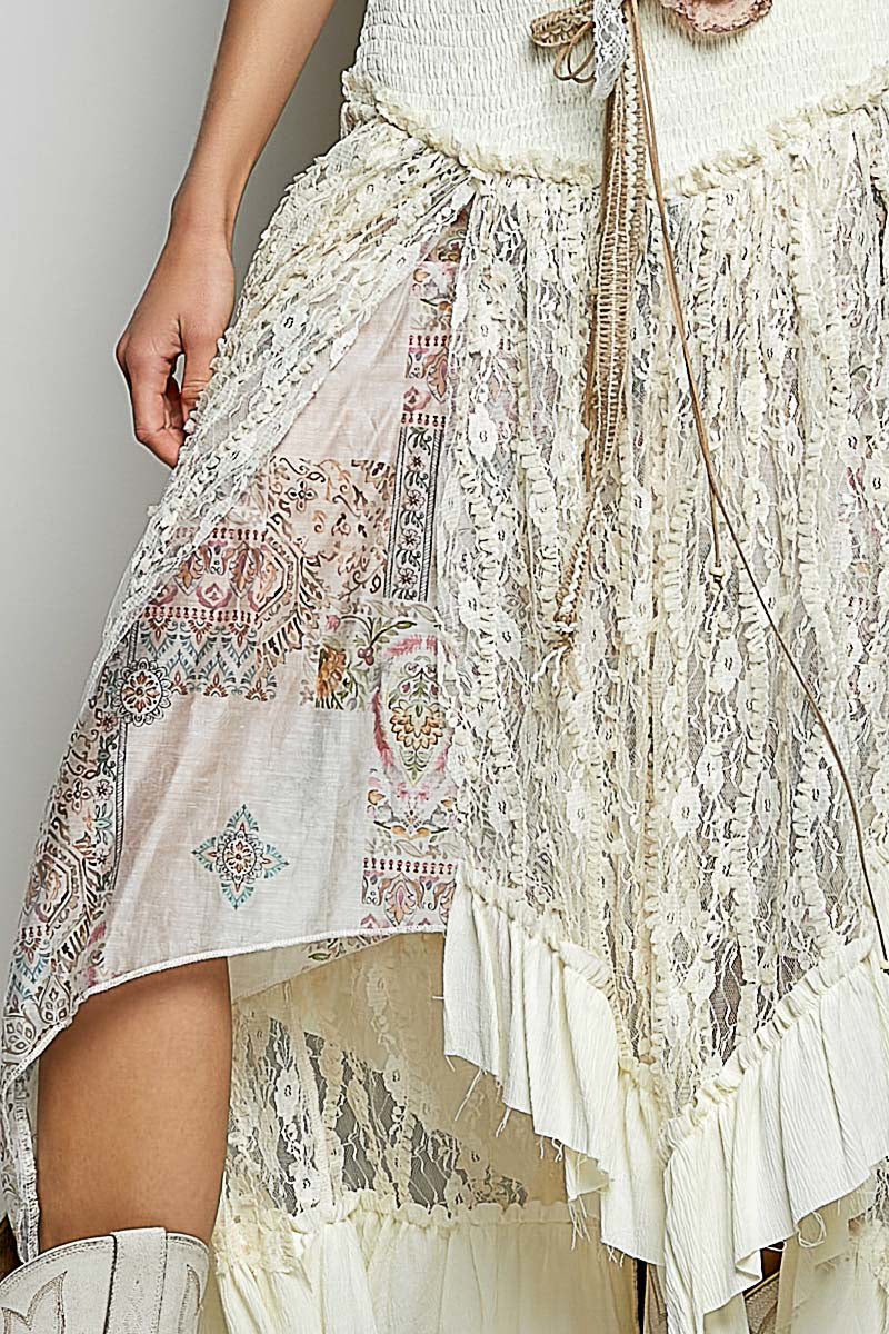 POL Women's Cream High Low Hem Lace Skirt - West 20 Saddle Co.