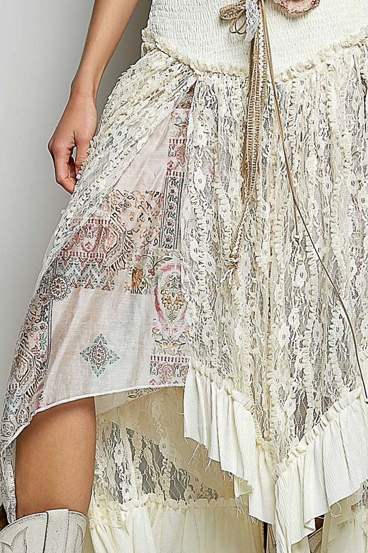POL Women's Cream High Low Hem Lace Skirt - West 20 Saddle Co.