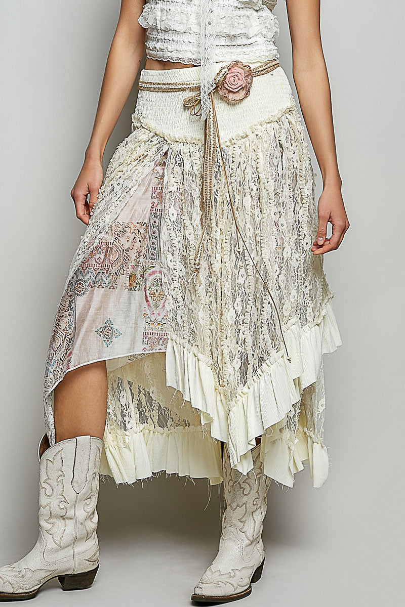 POL Women's Cream High Low Hem Lace Skirt - West 20 Saddle Co.