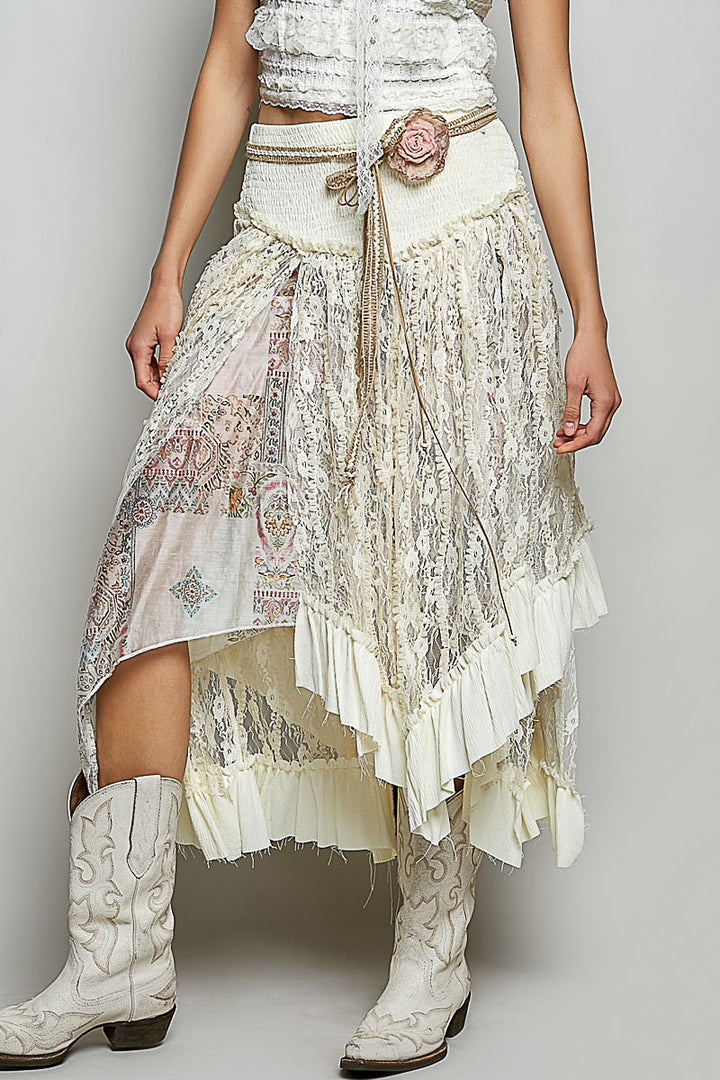 POL Women's Cream High Low Hem Lace Skirt - West 20 Saddle Co.