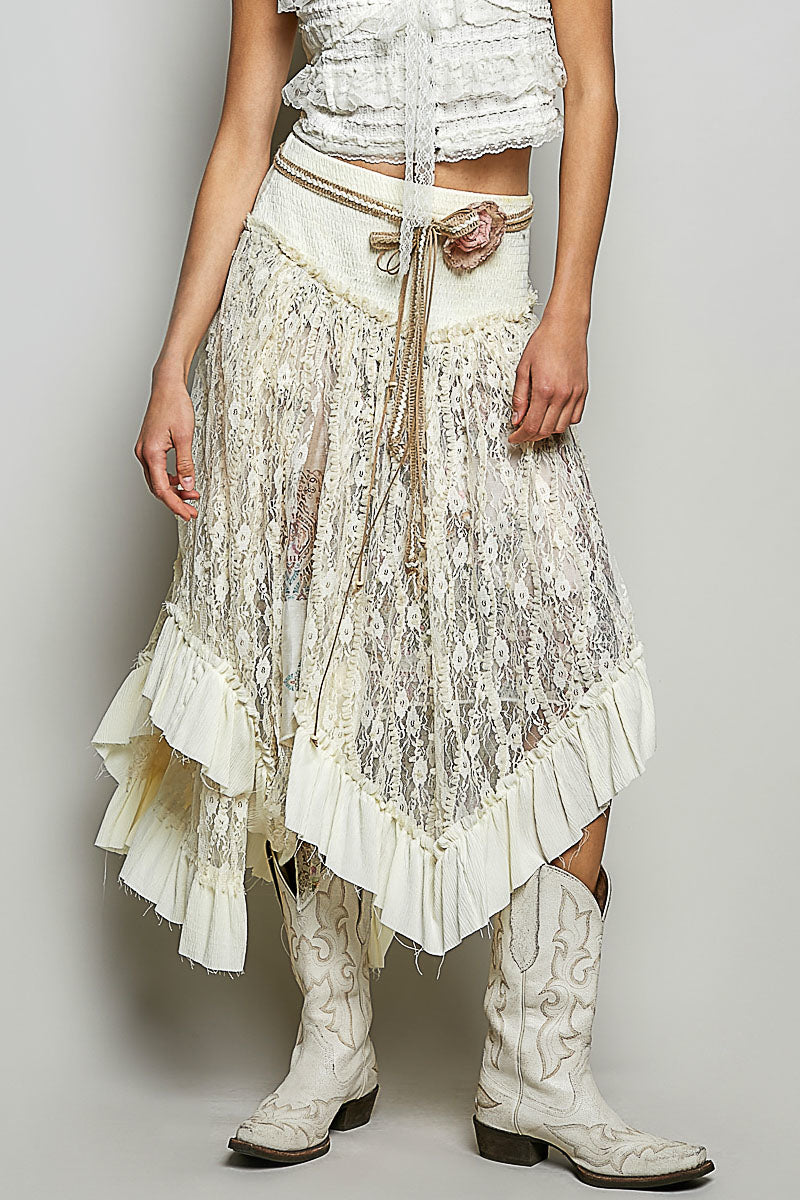 POL Women's Cream High Low Hem Lace Skirt - West 20 Saddle Co.