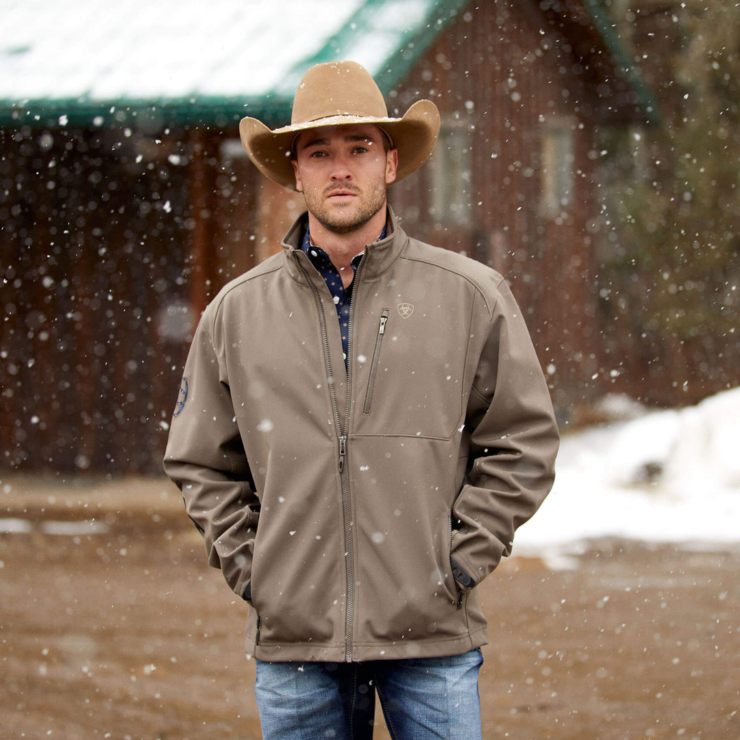 Brown Mens Ariat Coat Ariat Men's Banyan Bark Logo Softshell